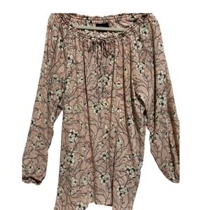 MICHEL Studio Pink Floral Smocked Long Sleeve Boho romantic career Top Sz 26 3x